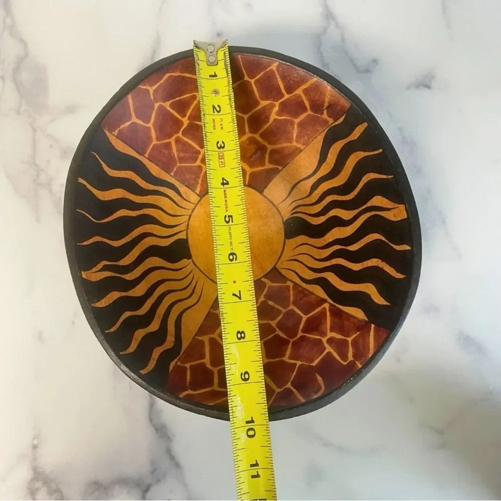 Hand Carved Wooden Bowl with Sunburst Design